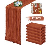 1/6 set Nappe d'automne/hiver, 35 x 118 pouces (environ 90 x 300 cm) Nappe en mousseline de coton couleur rouille, Chemin de table en mousseline de coton rouille de 9,84 pieds (environ 3 m), Convient 