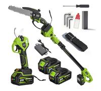 1,7m Elagueuse sur Perche et Secateur Electrique pour l'élagage du Jardin | 8'' Tronconneuse a Batterie avec Couper à 15cm et 28mm Coupe Secateur Telescopique avec SK5 Lame et 2 batteries de 3,0 Ah
