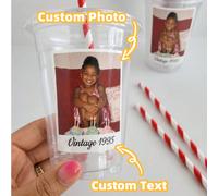 1/8/24 pièces Autocollants photo personnalisés, étiquettes de tasse en plastique vintage imperméables et résistantes à l'huile, texte et images personnalisables, autocollants à forte adhérence, convie