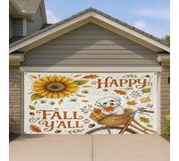 1,8 x 4 m Aquarelle Automne Chien Maltais Garage Porte Bannière Couverture Couverture Automne Vélo Tournesol Imprimé Tournesol Art Mural Décoration Cool Photographie Fond Photo À Suspendre