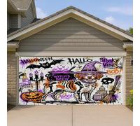 1,8 x 4 m Fun Halloween Graffiti Bretagne Chien Garage Porte Bannière Couverture Effrayant Sorcière Imprimé Décoration Murale Intérieur Extérieur Décor Chaudron Photographie Fond Photo à Suspendre