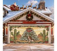 1,8 x 4 m Western Noël Coonhound Chien Cowboy Porte de Garage Bannière Couverture Arbre de Noël Cactus Porche Intérieur Extérieur Art Decal Decor Photo de Vacances Photo Fond Suspendu