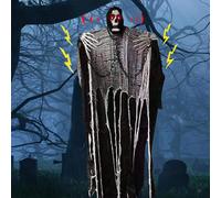 1.8m Décoration Halloween Fantôme Squelette : Faucheuse Suspendue avec Yeux Brillants - Squelette Effrayant Suspendu Fantômes Suspendus