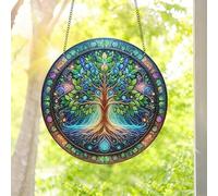 1 attrape-soleil coloré en acrylique à suspendre, arbre de vie arc-en-ciel, décoration de fenêtre de 18 cm avec motif imprimé de style vitrail, idée cadeau et décoration de jardin pour l'intérieur et