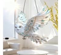 1 attrape-soleil hibou blanc en acrylique à suspendre, décoration de fenêtre de 18 cm avec motif imprimé de style vitrail, art mural arc-en-ciel, idée cadeau et décoration de jardin pour intérieur et