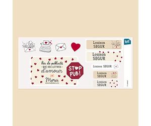 1 Autocollant Stop Pub - 5 Stickers Nominatifs et Décoratifs - Boîte aux Lettre, Sonnette et Interphone - Résistants à l'eau - Lettres d'Amour