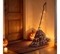 1 balai lumineux en forme de brindille de sorcière, fait à la main, décoration de ferme d'Halloween, lumières LED blanc chaud, pour porche, cour, décoration de porte d'entrée