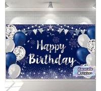 1 Bannière d'anniversaire scintillante 2D - 180 cm x 110 cm, fond de fête bleu marine et argent, convient pour les célébrations des hommes et des femmes. 150*100,180*110,210*150,300*210Polyester