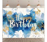 1 Bannière de fond de fête d'anniversaire style aquarelle bleue - Fabriquée en polyester ; Convient pour les anniversaires, diverses fêtes, rassemblements thématiques, célébrations et décoration intér