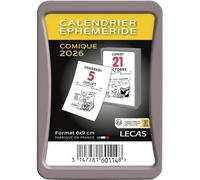 1 Bloc Calendrier Ephéméride Journalier 2026 à effeuiller - Format : 6x9cm - Comique - Boitier beige ou anthracite - Lecas