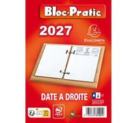 1 Bloc recharge pour éphéméride, Bloc-Pratic 2027, Date à droite - 8,2 x 12 cm, Rouge, Socle non fourni