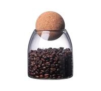 1 bocal en verre transparent de 500 ml avec boule en liège avec couvercle hermétique en liège pour servir du café, du sucre, des pâtes