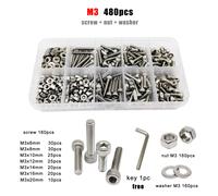 1 Boîte d'Assortiment de Vis à Tête Cylindrique Allen à Six Côtés en Acier Inoxydable 304 A2-70 DIN912 M1.6 M2 M2.5 M3 M4 M5 M6 M4 360pcs