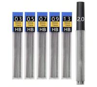 1 boîte de 0,3/0,5/0,7/0,9/1,3/2,0 mm Recharges de mine de crayon automatique, recharges de mine de crayon mécanique en résine HB, recharges de mine de crayon en métal, mines de crayon mécanique de 0,