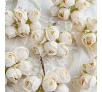 1 bouquet (6 pièces) de mini boutons de rose artificiels en forme de lettre, matériel DIY pour couronne, accessoires pour boîte de bonbons, décoration de maison et de mariage, corsage de poignet de ma