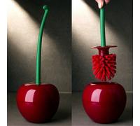 1 Brosse de toilette à motif cerise, brosse de toilette à manche long et poils souples pour la maison, ensemble de brosse de nettoyage en plastique pour toilette, convient pour la décoration de salle