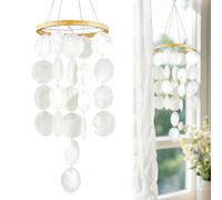 1 carillon à vent en coquillages, 73 cm, décoration de jardin bohème à | Coquilles de capix naturelles et corde en coton, pour jardin, balcon, fenêtre et intérieur, résistant aux intempéries