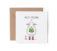 1 carte de vœux pour meilleure amie - Mouton mignon dessin animé trèfle porte-bonheur Bestie Thank You #72893