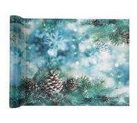 1 Chemin de table de Noël bleu avec esprit nature hivernale, sapin et pomme de pin 5m x 30cm REF/6956 - santex bleu G