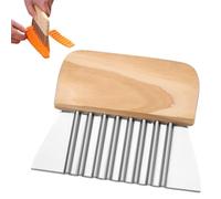 1 coupe-pomme de terre ondulé en acier inoxydable, manche en bois | Ensemble de couteaux en acier inoxydable pour trancher les pommes de terre, les carottes, les frites, le beurre et la laitue