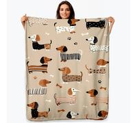 1 couverture en flanelle imprimée teckel - Marron, noir et blanc, motif chien confortable pour la maison ou les voyages, adaptée à toutes les saisons 130x150cm