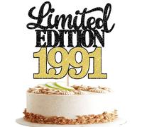 1 décoration de gâteau édition limitée 1990 à paillettes 35e anniversaire fête d'anniversaire décoration de gâteau à 35 ans 35 ans et fabuleuse décoration de gâteau pour hommes et femmes - Noir et