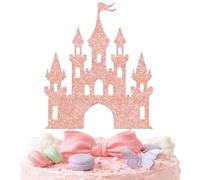 1 décoration de gâteau en forme de château à paillettes - Topper de gâteau Princesse - Décoration de gâteau d'anniversaire pour anniversaire, mariage, baby shower, fête - Or rose