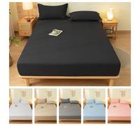 1 drap-housse uni brossé, doux pour la peau, avec élastique, pour lit simple/grand/king size (sans taie d'oreiller) heihui