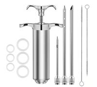 1 ensemble de poire à dinde en acier inoxydable de 2 oz/60 ml avec 3 aiguilles et brosse nettoyage, injecteur viande pour barbecue, cuisson, marinade, outil cuisine