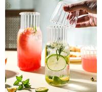 1 Ensemble De Tasse En Verre Borosilicaté Haute Avec Rayures Verticales, Comprenant 1 Théière En Verre Et 1 Tasse 400ml,600mlUnicoloreVerre