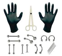 1 ensemble d'outils de perçage professionnels jetables, Kit d'outils de perçage, aiguille de perçage, outils de serrage, oreille, Tragus, nez, sourcils, nombril, 316 20PCs