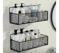 1 Étagère de rangement murale pour salle de bain, Étagère de vêtements de salle de bain perforée et libre, Panier de rangement multifonction, Porte-shampoing et gel douche, Accessoires de salle de bai