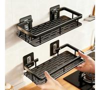1 étagère murale auto-adhésive multifonction : parfaite pour la salle de bain et la cuisine, noir