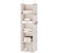 1 Étagère suspendue, 5 compartiments, tissu non tissé, renfort bambou, pliable, rangement armoire. .