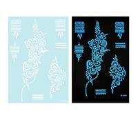 1 feuille de tatouage temporaire bleu phosphorescent pour décoration corporelle mettant en évidence des fleurs abstraites pour femmes et filles, tatouage temporaire pour femmes