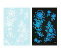 1 feuille de tatouage temporaire bleu phosphorescent pour décoration corporelle mettant en évidence des fleurs abstraites pour femmes et filles, tatouage temporaire pour femmes