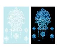 1 feuille de tatouage temporaire bleu phosphorescent pour décoration corporelle mettant en évidence des fleurs abstraites pour femmes et filles, tatouage temporaire pour femmes