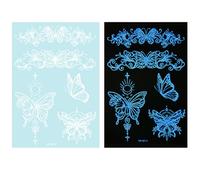 1 feuille de tatouage temporaire bleu phosphorescent pour décoration corporelle mettant en évidence des fleurs abstraites pour femmes et filles, tatouage temporaire pour femmes