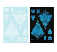 1 feuille de tatouage temporaire bleu phosphorescent pour décoration corporelle mettant en évidence des fleurs abstraites pour femmes et filles fournitures de tatouage de fête