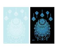 1 feuille de tatouage temporaire bleu phosphorescent pour décoration corporelle mettant en évidence des fleurs abstraites pour femmes et filles fournitures de tatouage de fête