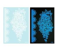 1 feuille de tatouage temporaire bleu phosphorescent pour décoration corporelle mettant en évidence des fleurs abstraites pour femmes et filles, tatouage temporaire pour femmes