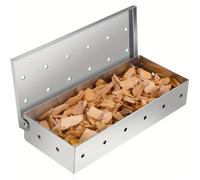 1 fumoir à copeaux de bois, fumoir double en acier inoxydable pour barbecue, avec couvercle à charnière.