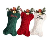 1 grande chaussette de Noël tricotée à suspendre avec nom personnalisé de 41,9 cm pour cheminée rustique/ferme/campagne
