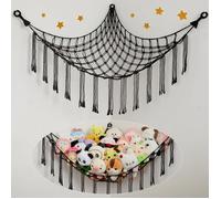 1 hamac de rangement pour jouets, hamac bohème pour jouets en peluche, support de rangement suspendu pour chambre d'enfant, noir