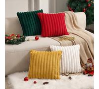 1 housse de coussin décorative en fausse fourrure, jaune ambre, 40,6 x 40,6 | Peluche de luxe et confortable au toucher, festival de vacances, Noël, automne hiver décoration d'intérieur moderne