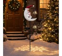 1 lampe solaire sur piquet de jardin Père Noël et bonhomme de neige 86,4 cm | Décoration de cour en résine imperméable avec lumière chaude LED, décoration solaire pour pelouse, terrasse, jardin