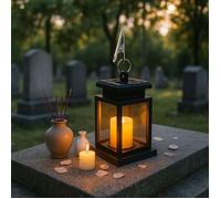 1 Lanterne funéraire solaire plastique noir LED clignotante pour cimetière et tombe