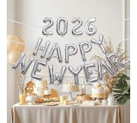 1 lot de ballons « Happy New Year 2026 » - Décoration de fête - Accessoires photo - Ballons de décoration d'intérieur (argenté)