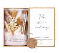 1 lot de cadeaux d'argent pour mariage avec boîte en papier kraft et carte | Comprend des fleurs séchées, un tube à essai pour l'argent, une carte vierge et une corde de jute. 17,8 x 11,8 x 3,3 cm (L x