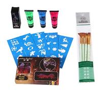 1 lot de petits pinceaux en nylon pour modèles de dessin d'Halloween | Pâtes de peinture fluorescentes adaptées pour la peinture de visage avec pochoirs de peinture d'Halloween